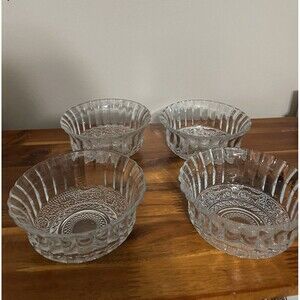 Vintage KIG Indonesia Fleur De Lis Glass Bowls with Fluted Edges Set of 4
